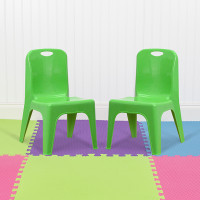 Flash Furniture 2-YU-YCX-011-GREEN-GG 2 Pack Green Plastic Stackable School Chair with Carrying Handle and 11